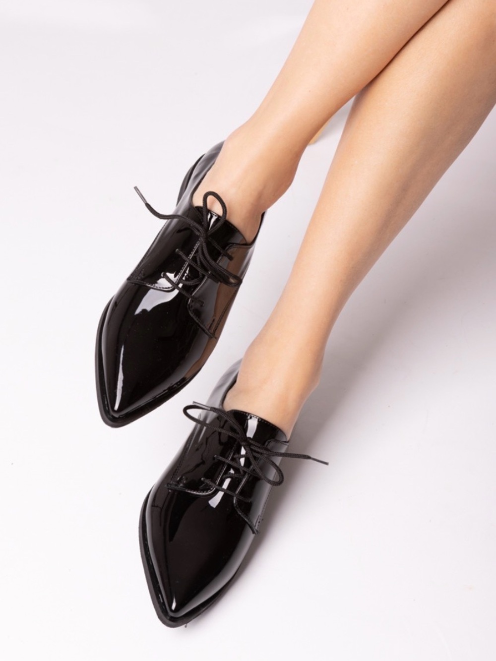 Forever 21 Pointed Toe Lace-up Oxfords in Black Patent Women’s Size 8 NWT